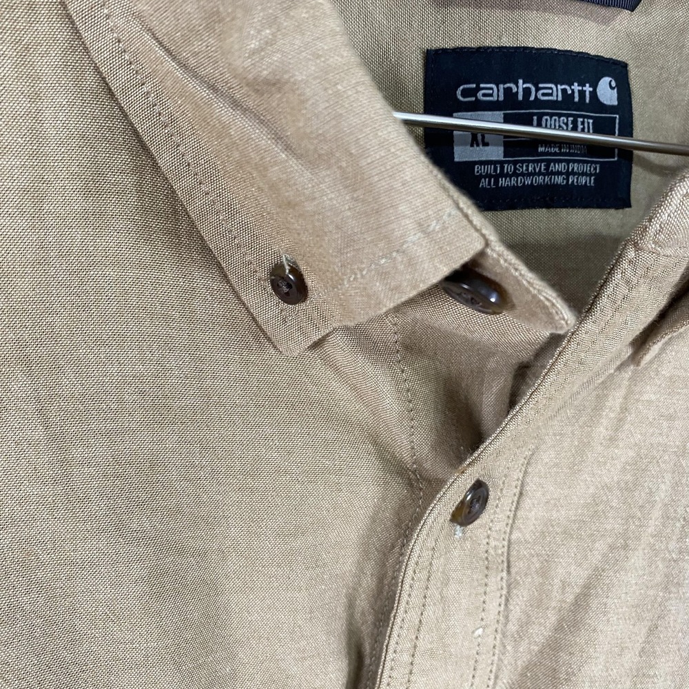 Carhartt Shirt Mens XL Tan Loose Fit Button Down Long Sleeve Work Cotton TW4368 - Picture 4 of 13